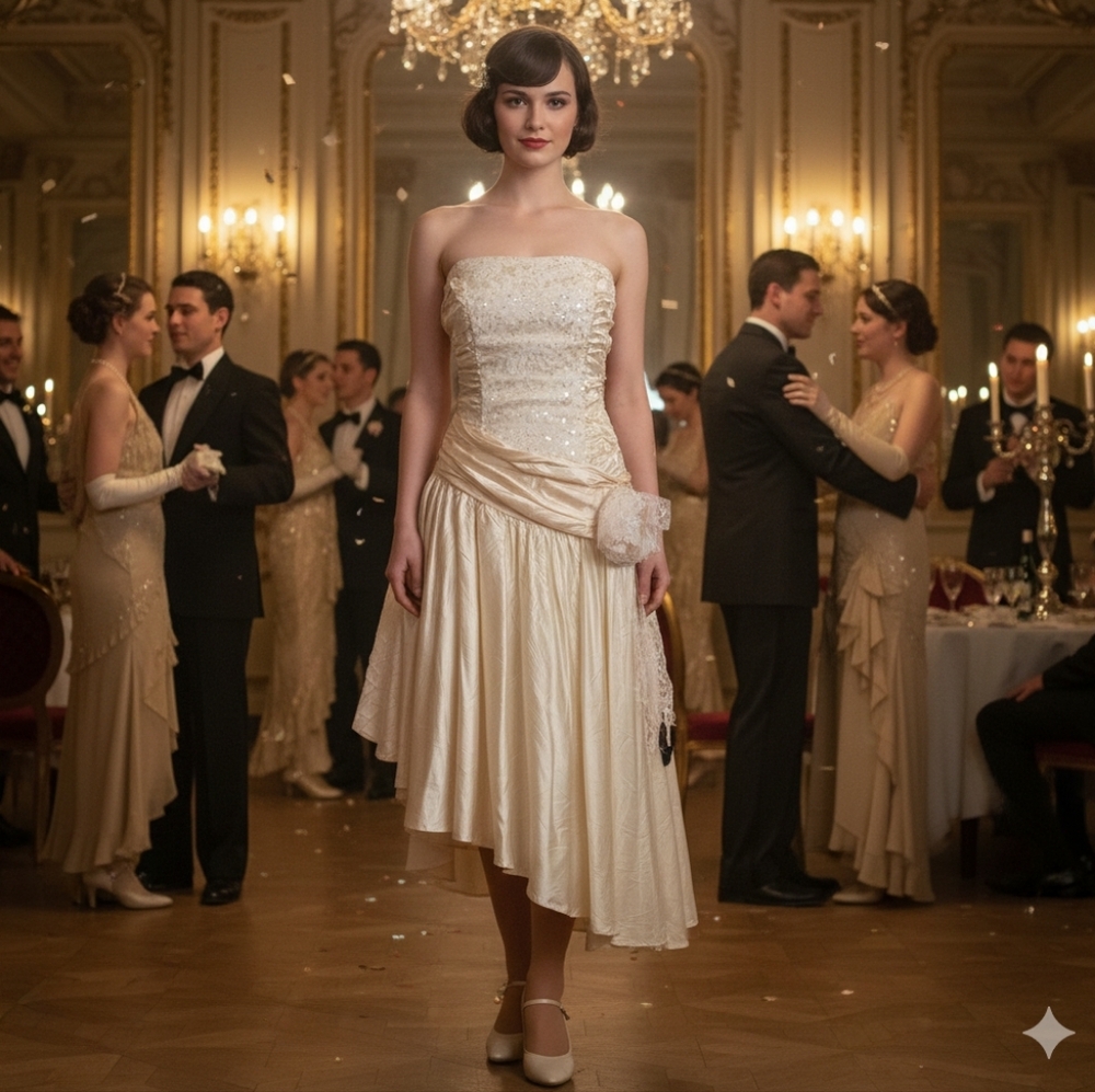 Zum Zum Vintage Elegant Cream Strapless Evening Dress